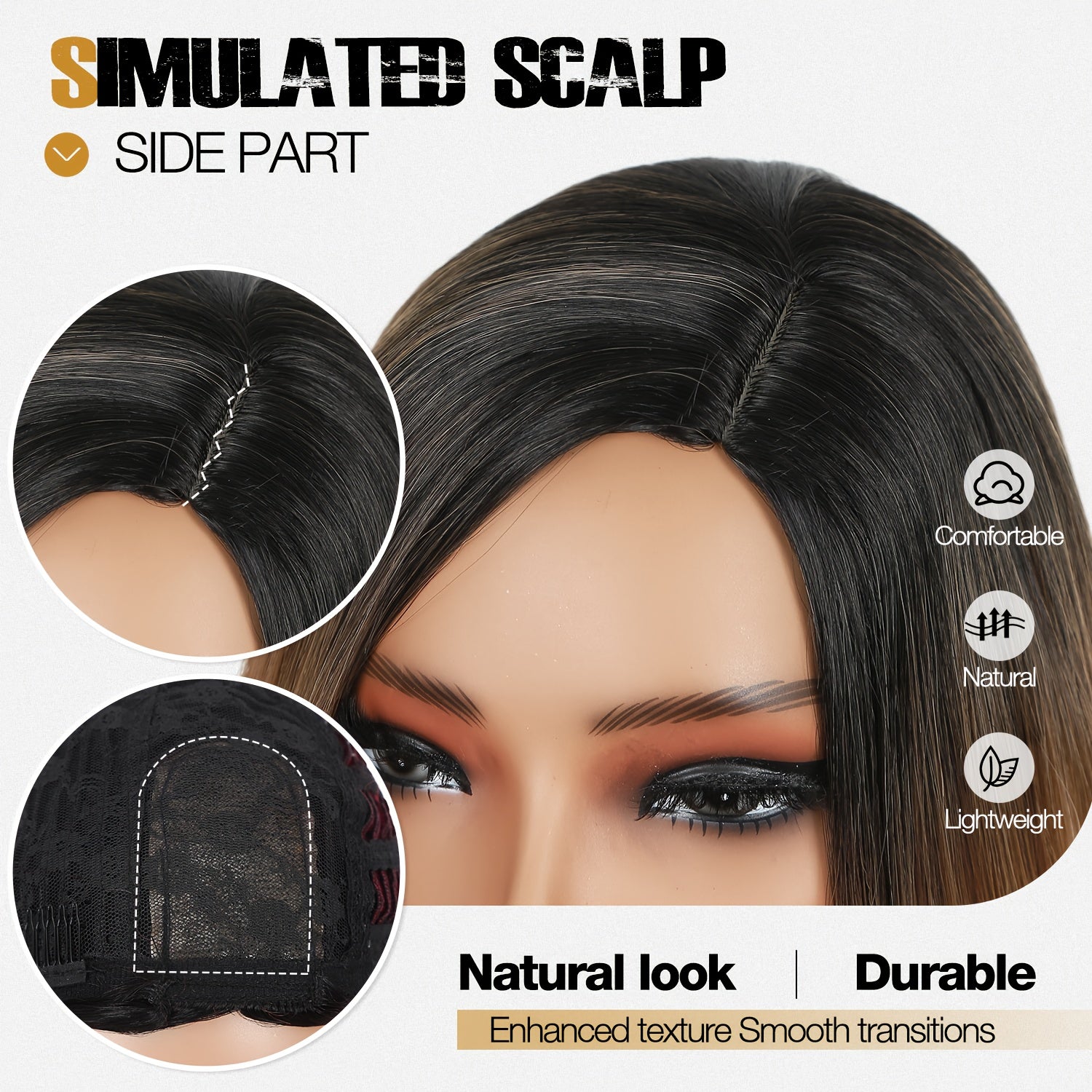 Chic Ombre Brown 12" Bob Wig for Women - Soft, Straight Synthetic Hair with Side Part, No Bangs | Natural-Looking, Easy to Style & Wear, High-Quality Shoulder-Length Wig, Versatile Hair Wig|Side Part Wig|Highquality Synthetic